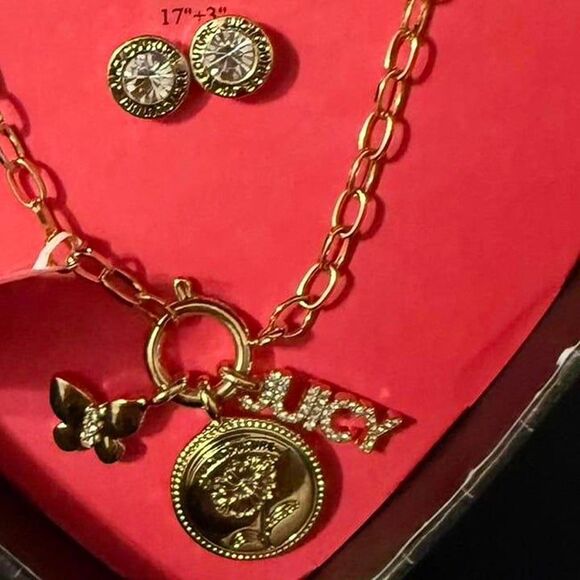 Juicy Couture Gold-Tone heart chain necklace & earrings set in a heart giftbox - Picture 3 of 5
